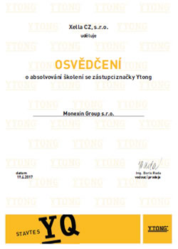 Osvědčení o absolvování školení Ytong