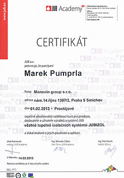 Certifikát tepelně izolační systémy JUBIZOL